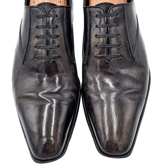 Italian Artioli Mens size 9 Smokey Brown Grey Leather Dress Shoes Luxury Oxfords - Picture 2 of 13